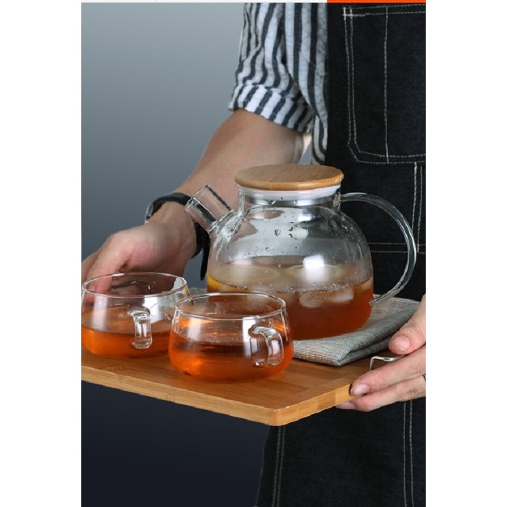 Bộ ấm trà thủy tinh ấm nắp gỗ BAT 77-2